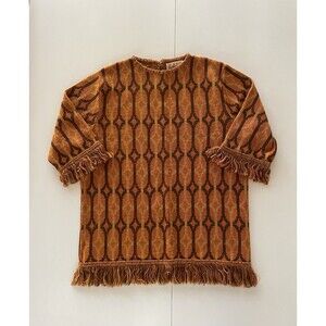 RARE - Vintage 60’s Large Geometric Patterned Knit Acrylic Shirt with Fringe